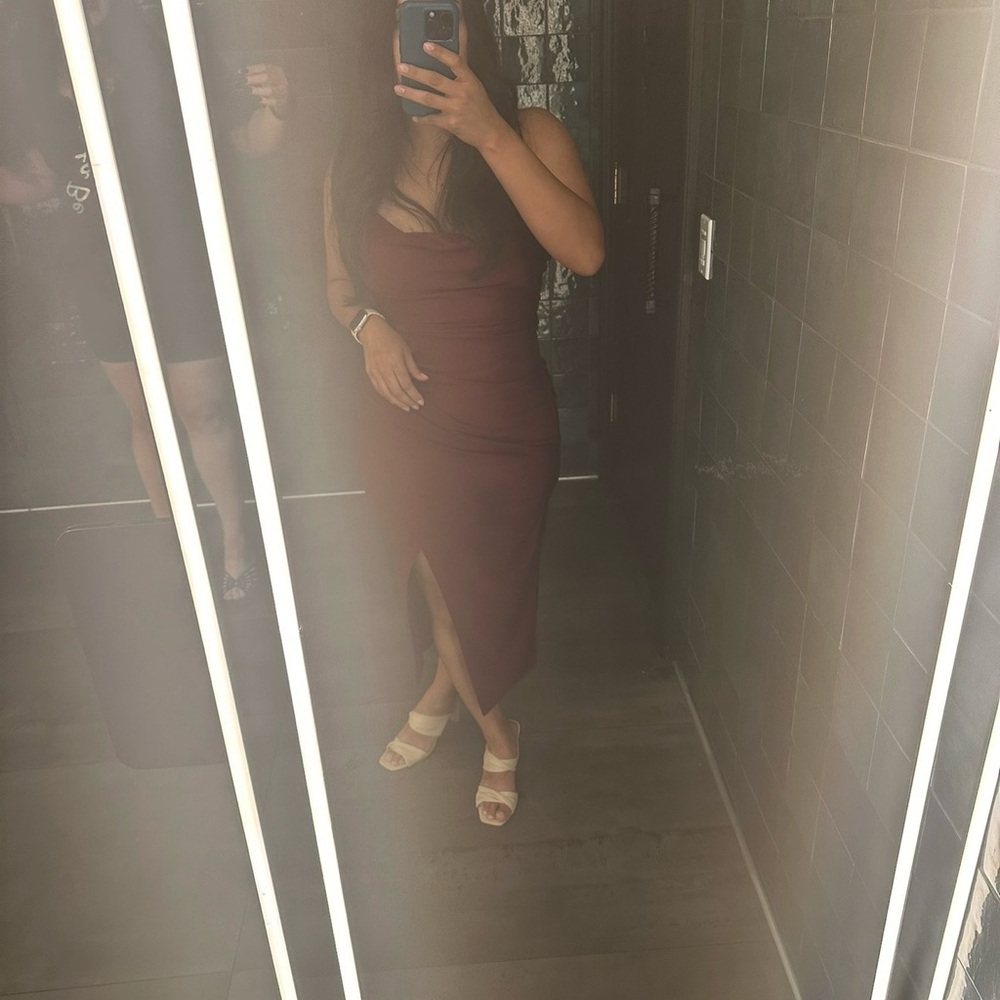 Women’s Sleeveless Cowl Neck Midi Dress in Burgundy